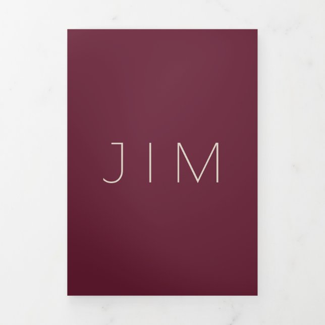 Blood Red Burgundy Formal minimal Wedding Tri-Fold Card (Cover)