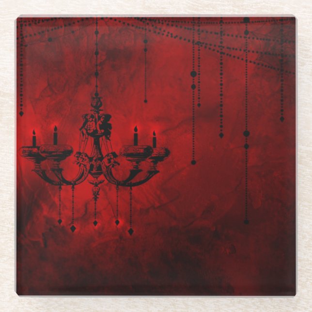 Blood Red Chandelier Vampire Dark Red Black Glass Coaster (Front)