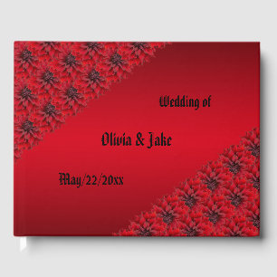 Blood red dahlias in gothic style wedding  guest book