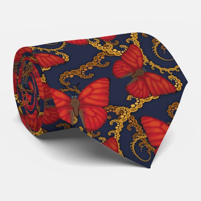 Blood Red Glider Butterfly Fractal Tie (Rolled)