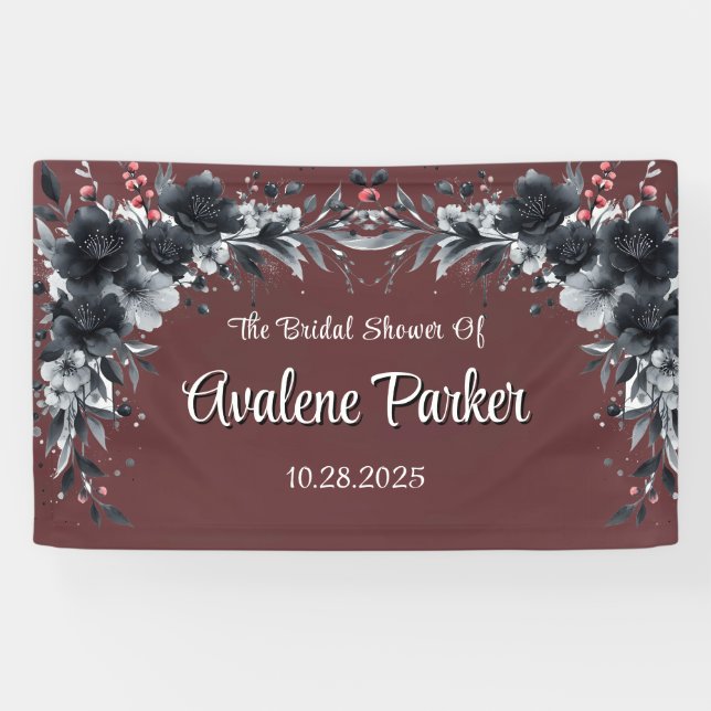 Blood Red Gothic Black Floral Bridal Shower Banner (Horizontal)