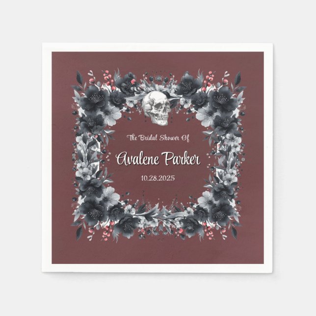 Blood Red Gothic Black Floral Bridal Shower Napkin (Front)