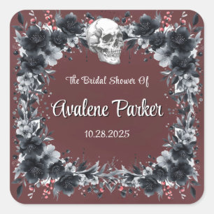 Blood Red Gothic Black Floral Bridal Shower Square Sticker
