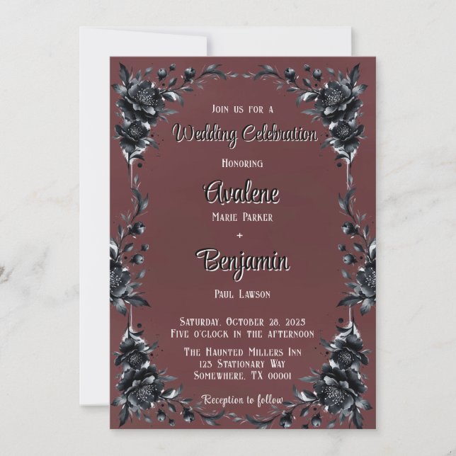 Blood Red Gothic Black Floral Wedding Celebration  Invitation (Front)
