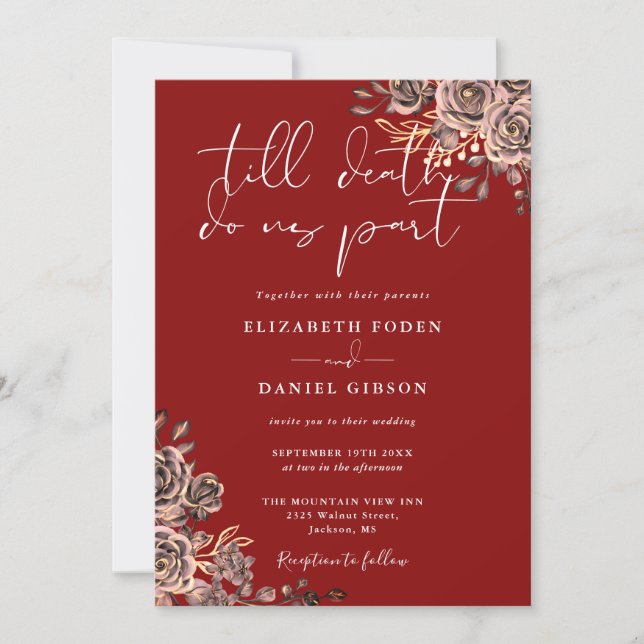 Blood Red Gothic Roses Floral Wedding Invitation (Front)