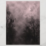 Blood Red Haunted Sky with Ravens Flyer<br><div class="desc">A spooky Halloween sky with misty trees along a dark haunted road,  gothic ravens and a cloudy full moon with a blood red tint. Click Customise It to add your name or message,  even save your design for later.</div>