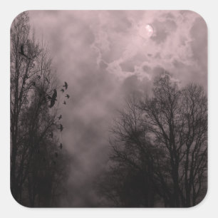 Blood Red Haunted Sky with Ravens Square Sticker