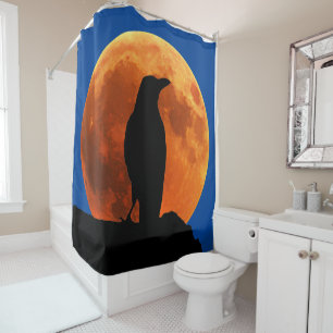 Blood Red Moon Black Raven Shower Curtain