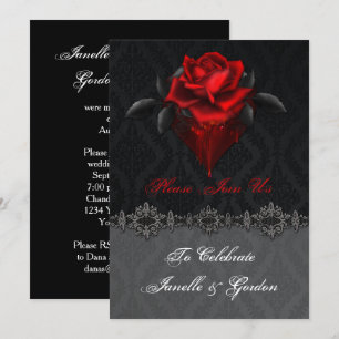 Blood Red Roses Black Damask Reception Only Invitation