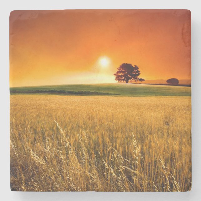 Blood-Red Sunset Stone Coaster (Front)