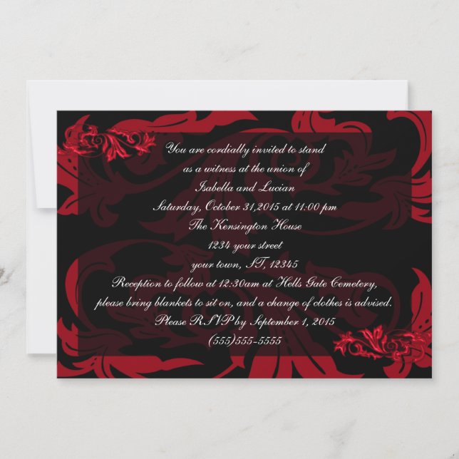 Blood Red Vampire Damask Goth Wedding Invitation (Front)