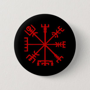 Blood Red Vegvísir (Viking Compass) 6 Cm Round Badge