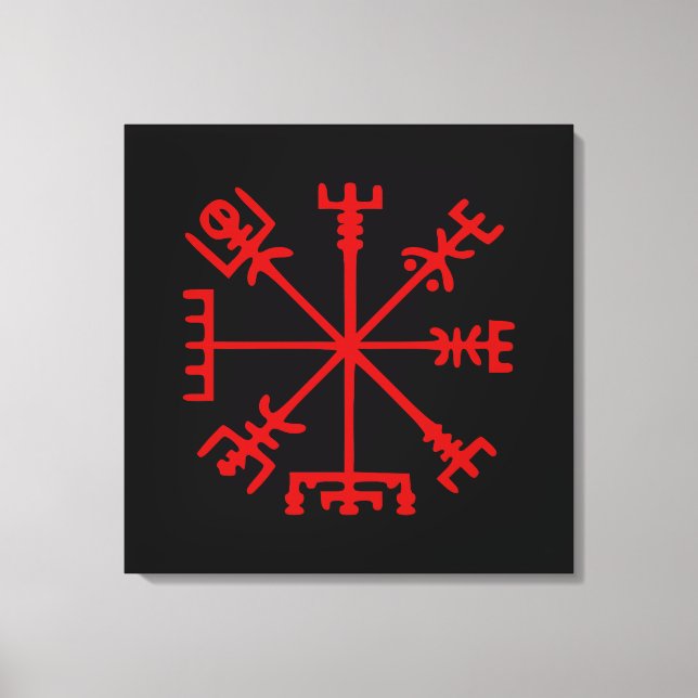 Blood Red Vegvísir (Viking Compass) Canvas Print (Front)