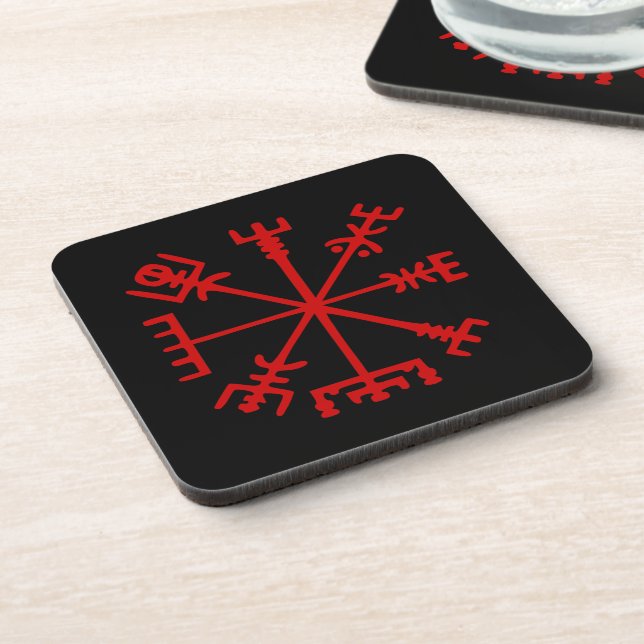 Blood Red Vegvísir (Viking Compass) Coaster (Left Side)