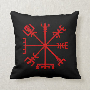 Blood Red Vegvísir (Viking Compass) Cushion