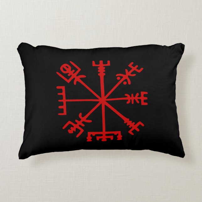 Blood Red Vegvísir (Viking Compass) Decorative Cushion (Front)