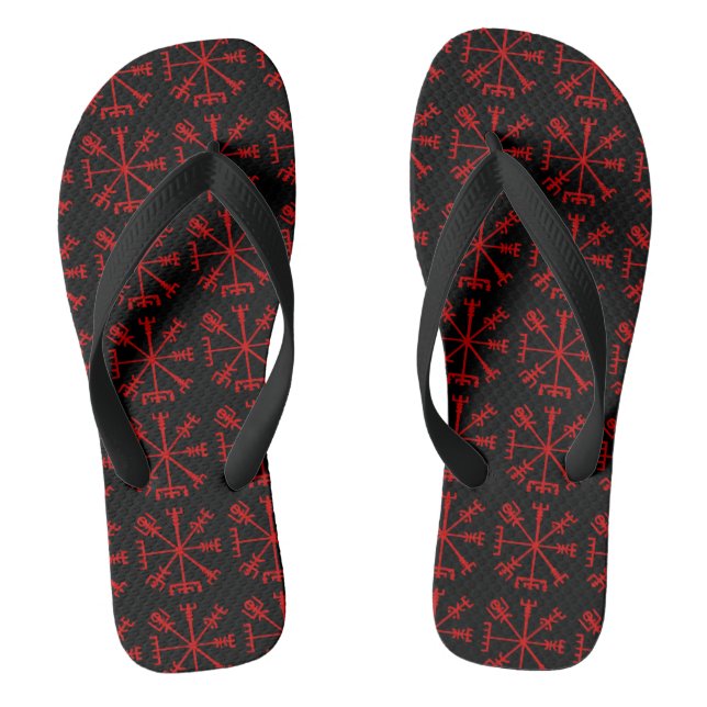 Blood Red Vegvísir (Viking Compass) Flip Flops (Footbed)