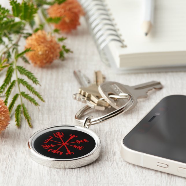 Blood Red Vegvísir (Viking Compass) Key Ring (Side)