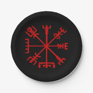 Blood Red Vegvísir (Viking Compass) Paper Plate