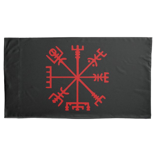Blood Red Vegvísir (Viking Compass) Pillowcase (Front-Left)