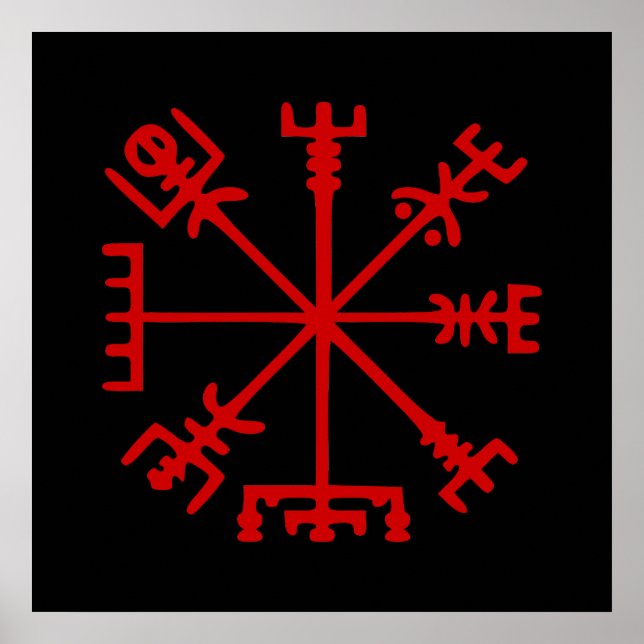 Blood Red Vegvísir (Viking Compass) Poster (Front)