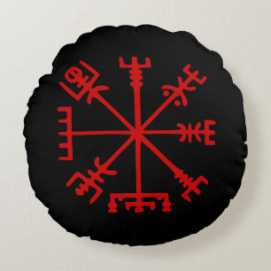 Blood Red Vegvísir (Viking Compass) Round Cushion