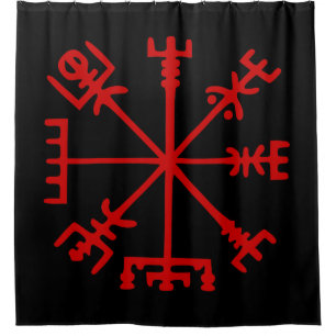 Blood Red Vegvísir (Viking Compass) Shower Curtain