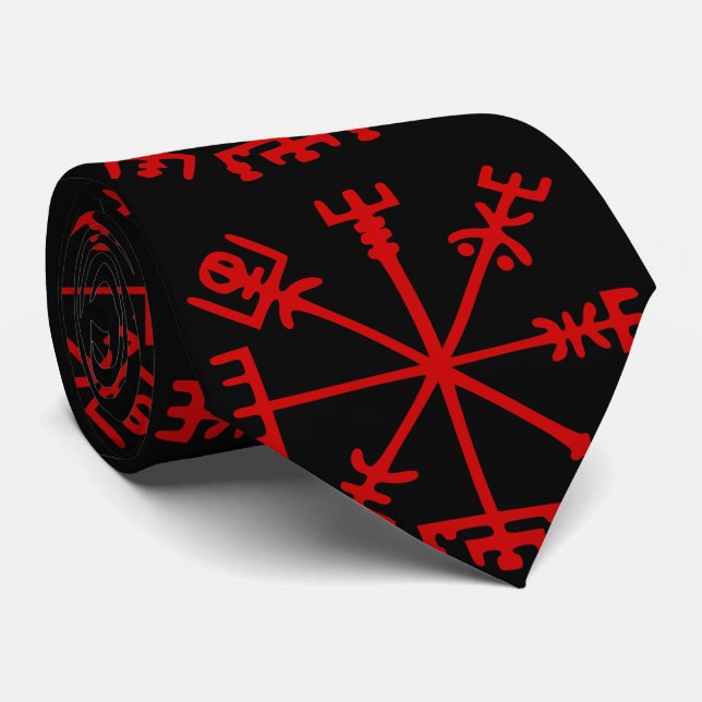 Blood Red Vegvísir (Viking Compass) Tie (Rolled)
