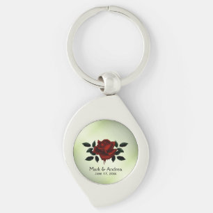 Blood Rose Goth Wedding Party Gift Green Key Ring