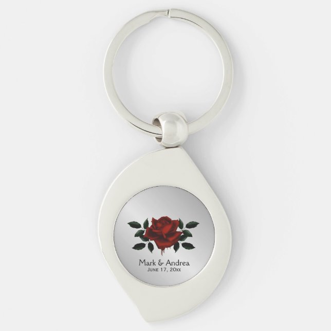 Blood Rose Goth Wedding Party GIft Key Ring (Front)
