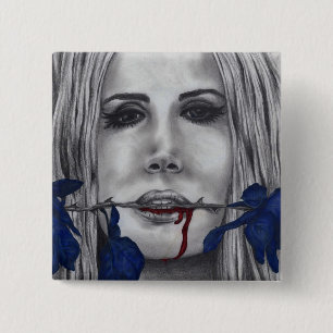 Blood Roses Blue Vampire Woman Portrait Goth Art 15 Cm Square Badge