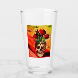 Blood Roses in Skull Vase Glass