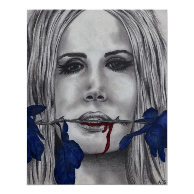 Blood Roses Vampire Woman Goth Original Art Poster (Front)