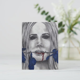 Blood Roses Vampire Woman Portrait Blood Goth Art Postcard