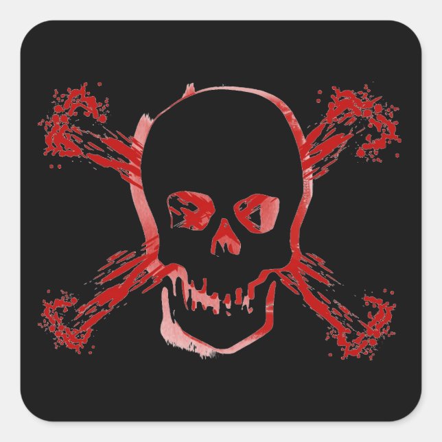 Blood Smeared Skull & Bloody Cross Bones Square Sticker (Front)