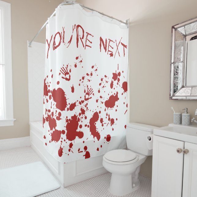 Blood Soaked Bloody Hand Print Halloween Shower Curtain (In Situ)
