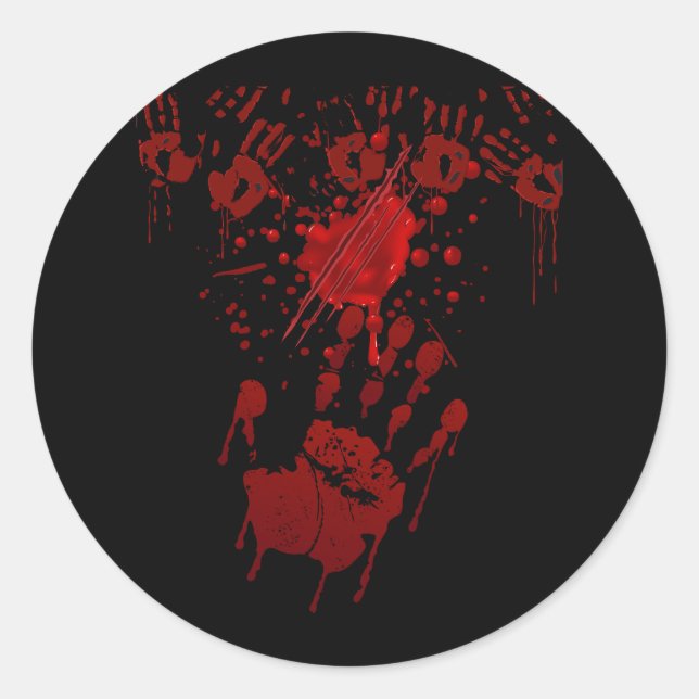 Blood Splatter Bloody Handprint Red Hand Zombie Ou Classic Round Sticker (Front)