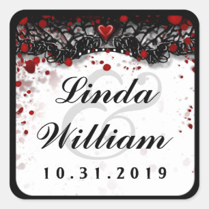 Blood Splatter Love Halloween Wedding Square Label