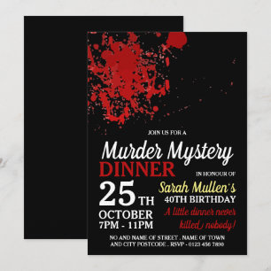 Blood Splatter, Murder Mystery Birthday Dinner Invitation