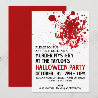 Blood Splatter, Murder Mystery Halloween Party Invitation
