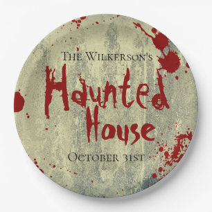 Blood Splatter on Concrete Haunted Halloween Paper Plate