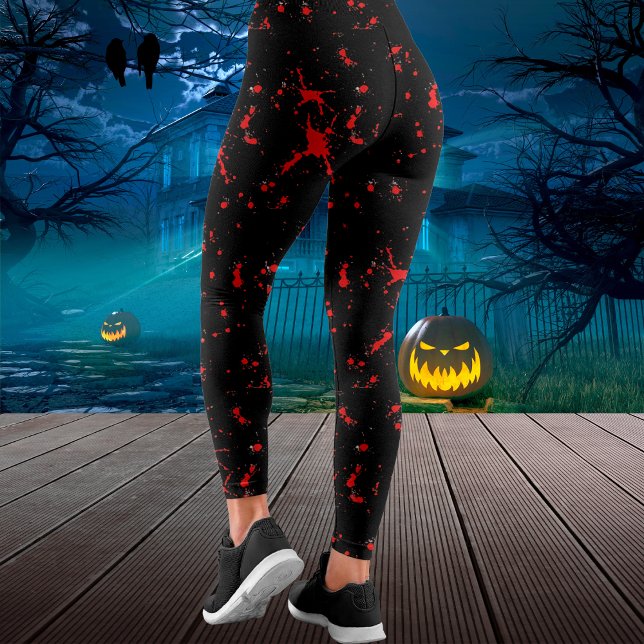 Blood Splatter Red & Black Halloween Leggings (Blood Splatter Red & Black Halloween Leggings)