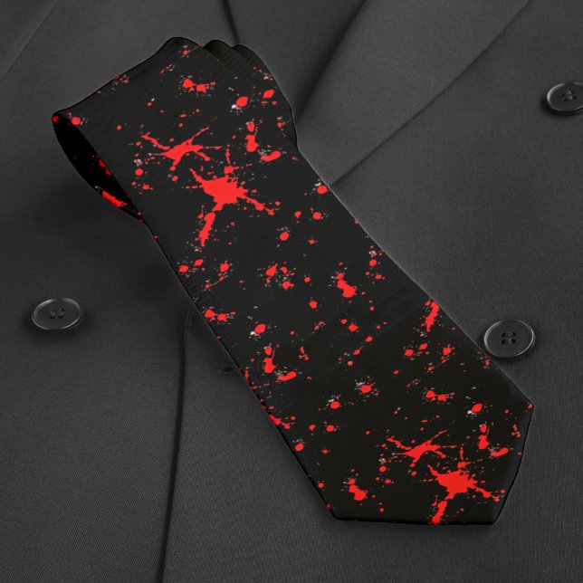 Blood Splatter Red & Black Halloween Tie (Blood Splatter Red & Black Halloween Neck Tie)