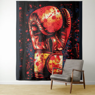Blood-Splattered Red Boxing Gloves Dramatic Art Tapestry
