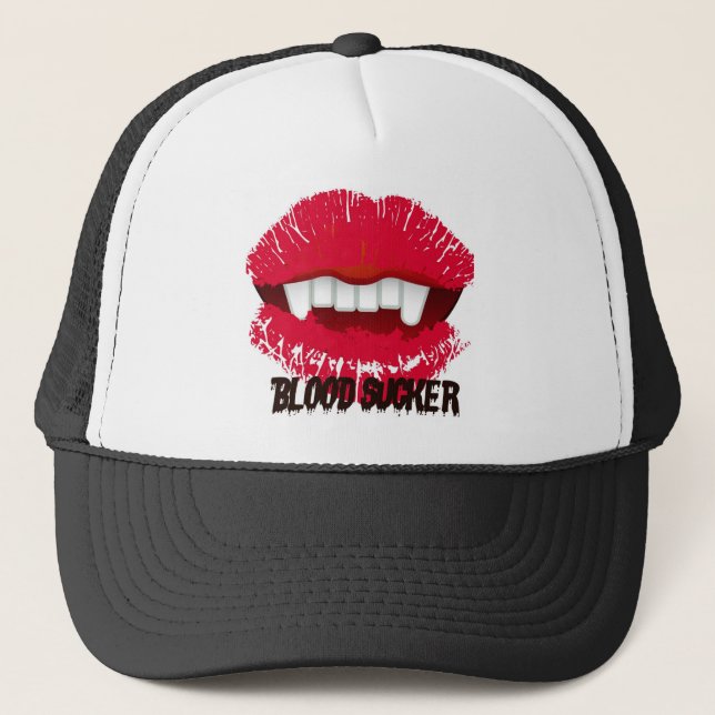 BLOOD SUCKER VAMP LIPS PRINT TRUCKER HAT (Front)
