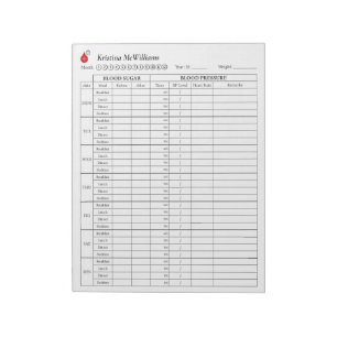 Blood Sugar & Blood Pressure Tracker MONDAY Start Notepad