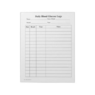 Blood Sugar Log Notepad