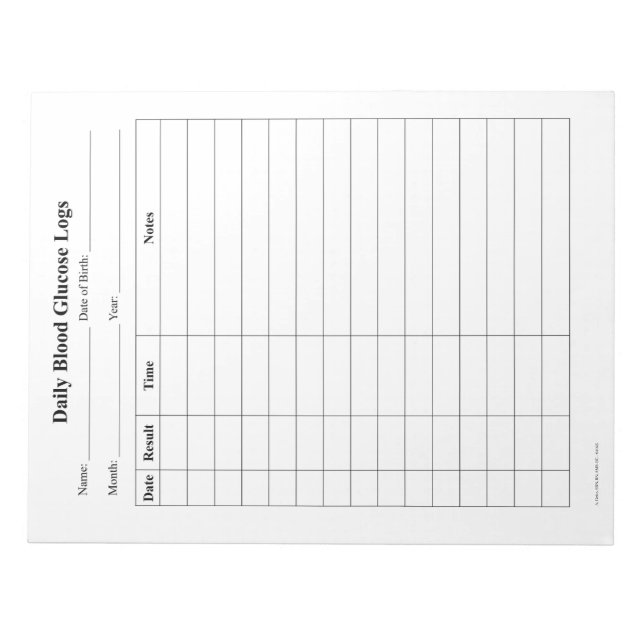 Blood Sugar Log Notepad (Front)
