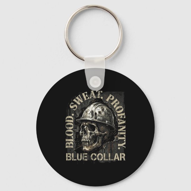 Blood Sweat Profanity Construction Worker Skull Bl Key Ring (Front)