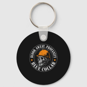 Blood Sweat Profanity Construction Worker Skull Bl Key Ring